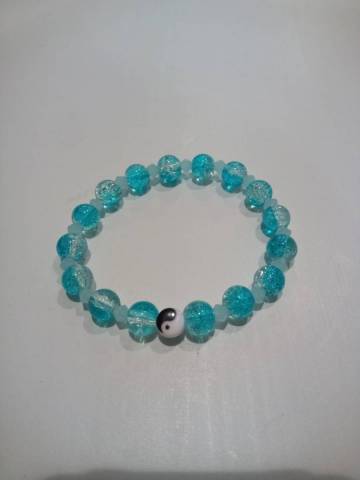 Perles de verre craquel, yin et yang en plastique, perles facettes en plastique mtallis, fil lastique