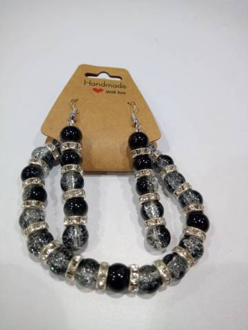 Perles de verre craquel, perles d'espacement strass et acier inoxydable, fil lastique 0,8mm, anneaux et crochet en acier inoxydable