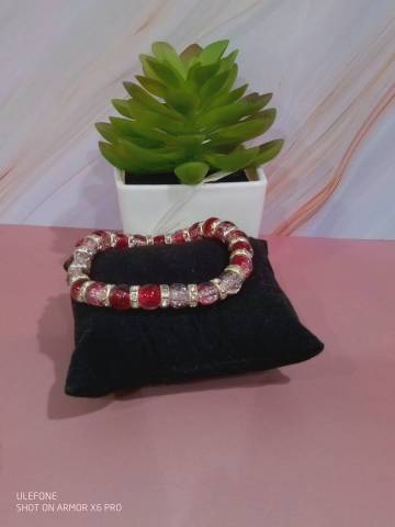 Perles de verre craquel, sparateurs argents avec strass incrusts, fil lastique de 0,8mm