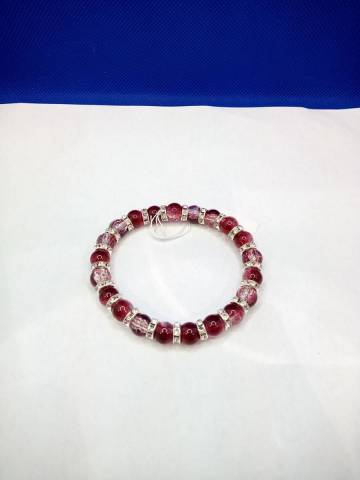 Perles de verre craquel, sparateurs argents avec strass incrusts, fil lastique de 0,8mm
