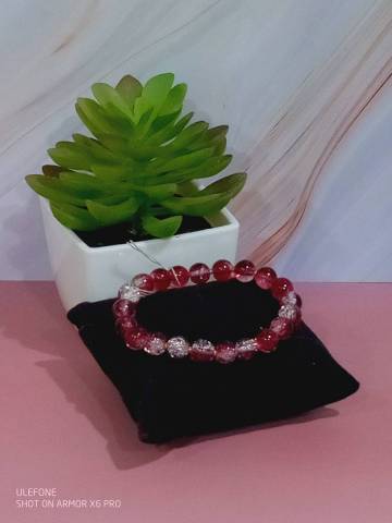 Perles de verre craquel, perles de sparation dores, fil lastique de 0,8mm