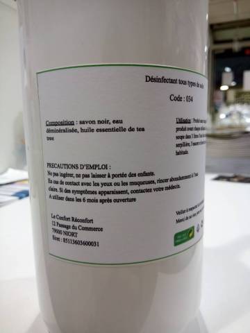 Savon noir, huile essentielle de tea tree, eau dminralise 