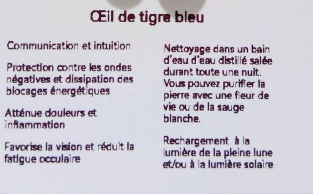 Perle d'oeil de tigre bleu, anneaux, chaine et fermoir en acier inoxydable