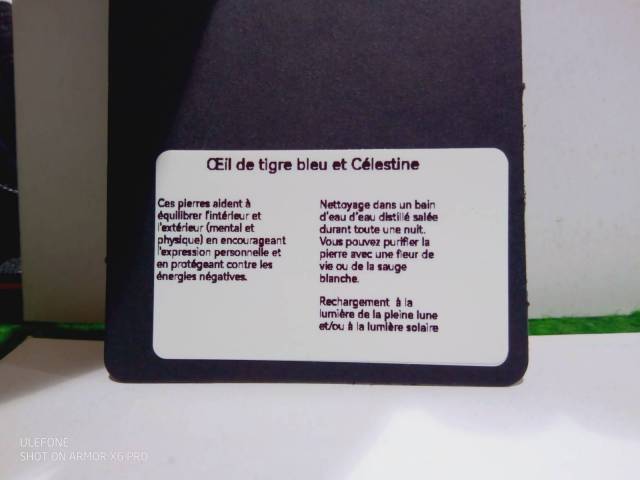 Perle d'oeil de tigre, perles de clestine, anneaux, chaine et fermoir en acier inoxydable