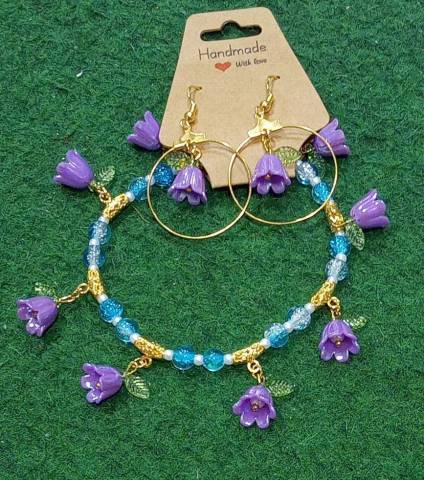 Parure bracelet et boucles d'oreilles printemps