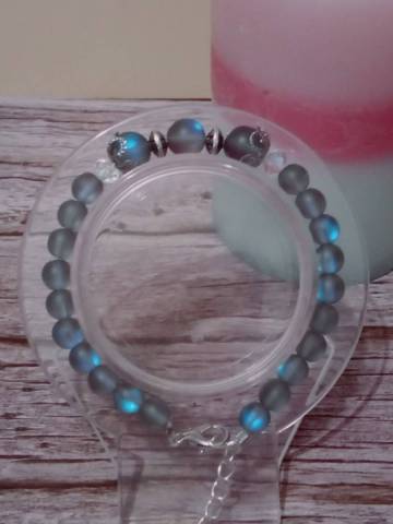 Perles naturelles de cristal d'Aqua Aura sombre, perles synth�tiques, s�parateurs m�taliques, fil de nylon de 0,6mm