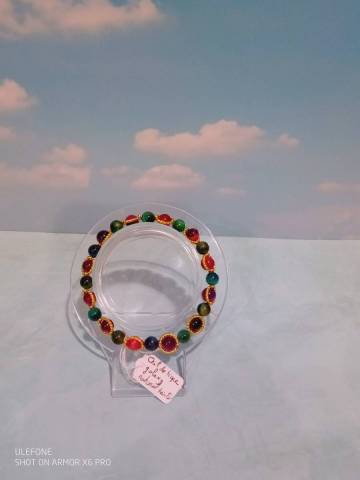 Perles naturelles d'oeil de tigre galaxy teintes, fil lastique, oeilleton en alliage mtalique