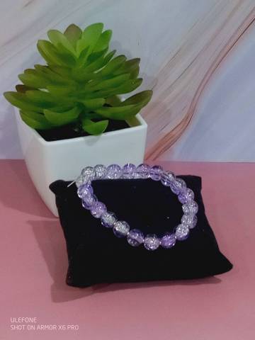 Perles de verre craquel, perles de sparation dores, fil lastique de 0,8mm