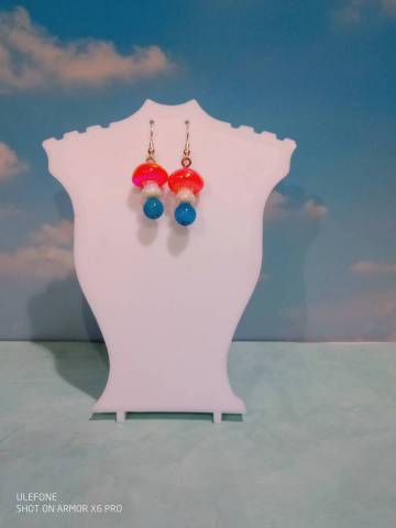 Perles d'oeil de tigre, perles champignon en plastique nacr, tige et crochets en acier inoxydable