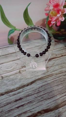 Perles de sable bleu naturelles, fil �lastique, s�parateurs en alliage m�talllique, pendentif en alliage m�talique