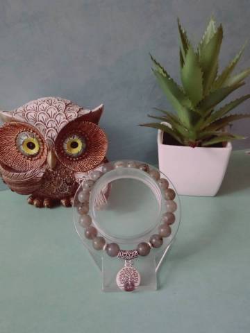 Perles de Labradorite naturelle, s�parateurs et pendentif en alliage m�tallique, fil �lastique 