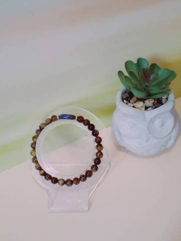 Perle de lapis-lazuli naturel, perles d'oeil de tigre naturel, s�parateurs en alliage m�talllique, fil �lastique