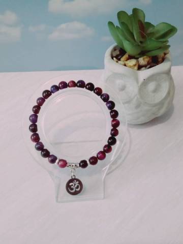 Perles naturelles d'oeil de tigre arc-en-ciel teint�es, s�parateurs ronds plats en alliage m�tallique, pendentif en acier inoxydable, fil �lastique de 0,8mm