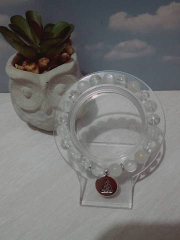 Perles de pierre de lune naturelle, perles de cristal de roche naturel, s�parateur ronds plats en alliage m�tallique, pendentif en acier inoxydable, fil �lastique de 0,8 mm