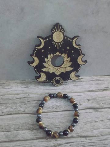 Pierre d'oeil de tigre, h�matite, obsidienne noire, fil �lastique