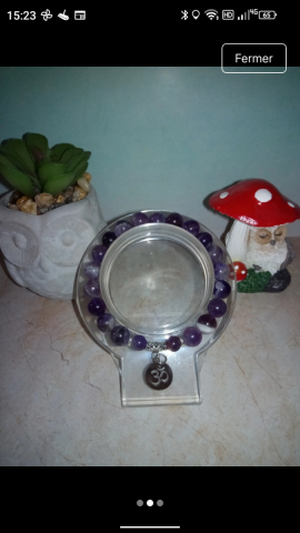 Perles d'am�thyste ruban�e, s�parateurs et connecteur en alliage m�tallique, pendentif en acier inoxydable, fil �lastique